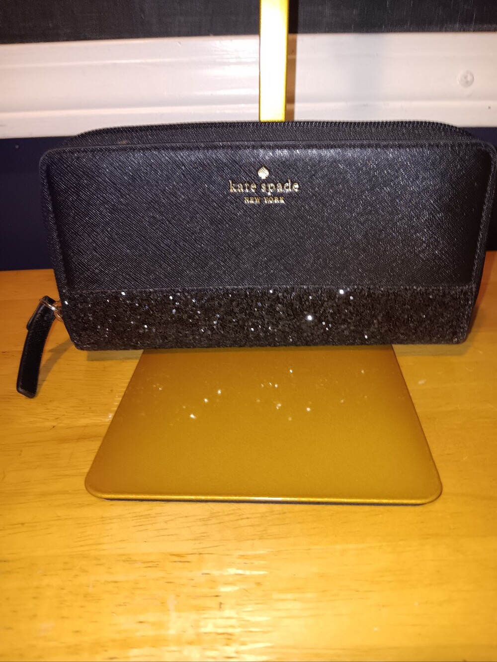 kate spade Black Glitter Zip Around Wallet